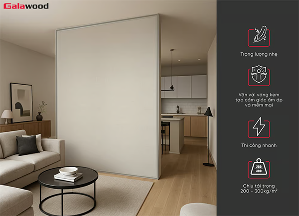 Tấm vách ngăn vân vải vàng kem VN-927M